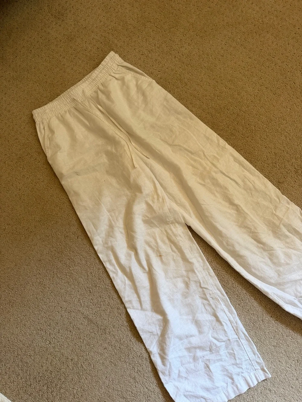 H&M Women's Straight Leg Linen-Blend Pants in Cream